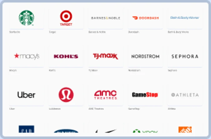 Gift card brand catalog available through the Gifting API