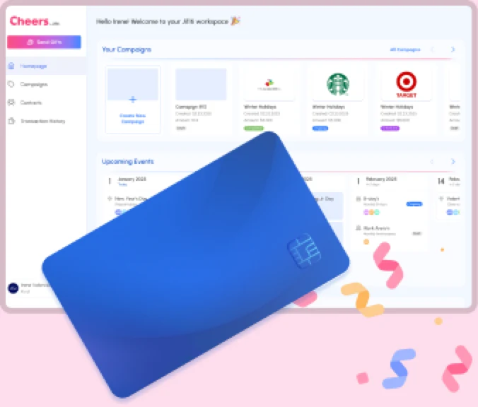 Corporate gift card with confetti celebration